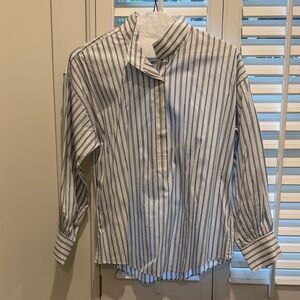 ANN MASHBURN Navy and White Striped Popover Shirt